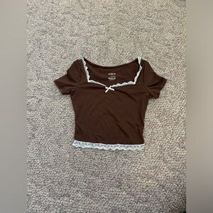 Brown with Ruffles SHEIN Top